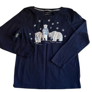 Talbots Long Sleeve Shirt Navy Polar Bears Embellished Size 2XL